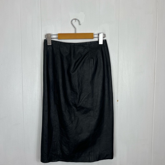 All Saints Amer Leather Zip Front Midi Skirt Sz 4 - Picture 5 of 7